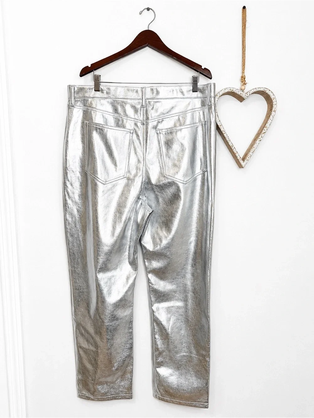Abercrombie & Fitch Silver Metallic The 90s Straight Leg Ultra High Rise Disco